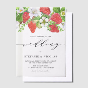 Waterverf aardbei Garland Botanische bruiloft Vellum Uitnodigingen