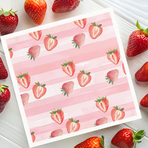 Waterverf Aardbei roze strepen Servet