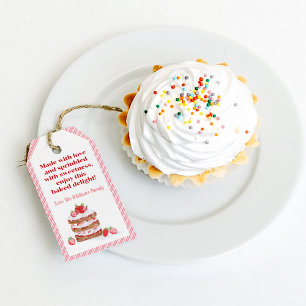 Waterverf Aardbei Shortcake Gemaakt met liefde Cadeaulabel