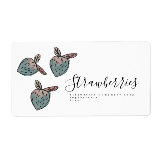 Waterverf aardbei Stoodle Roze Blauwe Zeep Etiket (Voorkant)