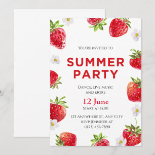 Waterverf Aardbei Zomerfeest Kaart