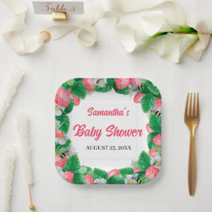 Waterverf Aardbeien Berry Sweet Baby shower Papieren Bordje