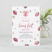 Waterverf Aardbeien Boog Roze 1e Verjaardag Kaart (Staand voorkant)