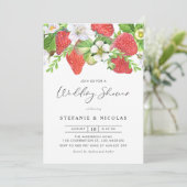 Waterverf aardbeien botanische bruiloft kaart (Staand voorkant)