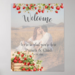 Waterverf aardbeien bruiloft welkomstfoto poster