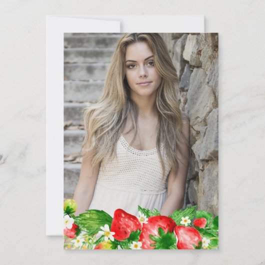 Waterverf Aardbeien en bloemen 50e verjaardag Kaart (Achterkant)