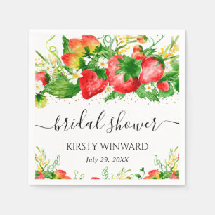 Waterverf Aardbeien en Bloemen Bruidsdouche Servet