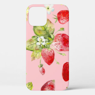 Waterverf aardbeien, naadloos, fruitig patroon. iPhone 12 hoesje