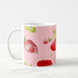 Waterverf aardbeien, naadloos, fruitig patroon. koffiemok