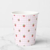Waterverf aardbeien op een roze gingham papieren bekers (Achterkant)