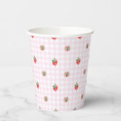Waterverf aardbeien op een roze gingham papieren bekers (Links)