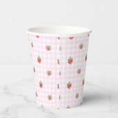 Waterverf aardbeien op een roze gingham papieren bekers (Rechts)