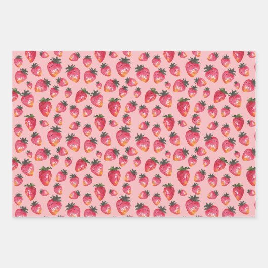 Waterverf Aardbeien Pattern Hand-Painted Boho Inpakpapier Vel (Voorkant 2)
