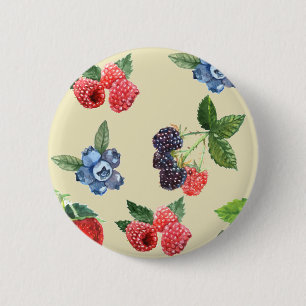 Waterverf Aardbeien Raspberry Currant Patroon Ronde Button 5,7 Cm