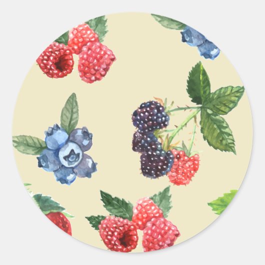 Waterverf Aardbeien Raspberry Currant Patroon Ronde Sticker (Voorkant)