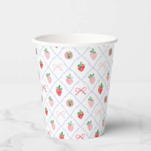 Waterverf aardbeien ribbonerie trellis papieren bekers (Voorkant)