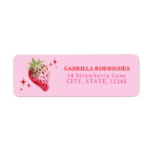 Waterverf aardbeien roze en rood etiket (Voorkant)