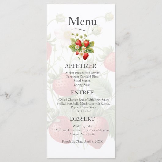 Waterverf Aardbeien Wedding Menu (Voorkant)