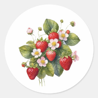 Waterverf Aardbeienfruit met bloemen Ronde Sticker