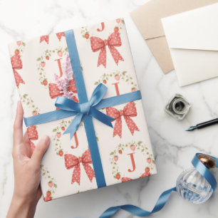 Waterverf Aardbeienguirlande Monogram initiaal Cadeaupapier