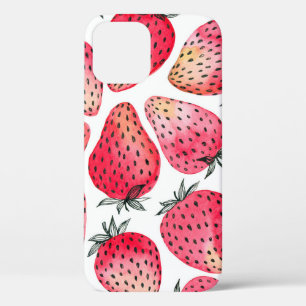 Waterverf aardbeienpatroon. iPhone 12 hoesje