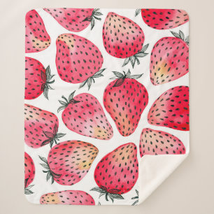 Waterverf aardbeienpatroon. sherpa deken