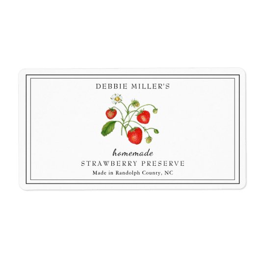 Waterverf aardbeienreservaat/jam etiket (Voorkant)