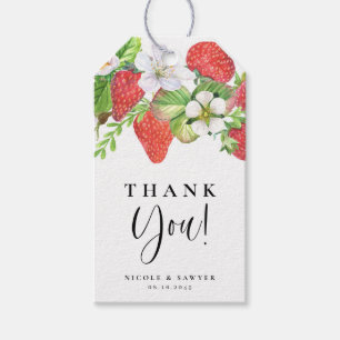 Waterverf aardbeienzomerbruiloft Hartelijk dank Cadeaulabel