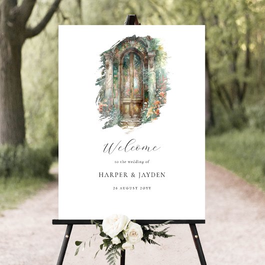Waterverf Aardse Groene Blush Wedding Welkomstbord Poster