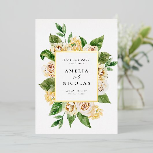 Waterverf abrikoos Engels Rozen Save The Date Folie Uitnodiging (Staand Voorkant)