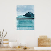Waterverf abstract blauw meer landschap Moderne ku Poster (Keuken)