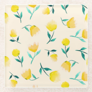 Waterverf Abstract bloemig pioenenpatroon Glazen Onderzetter