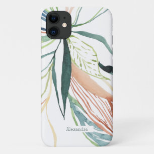 Waterverf Abstract Botanisch Op maat gemaakte tele iPhone 11 Hoesje