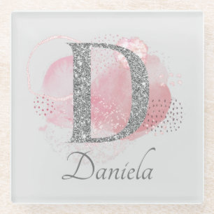 Waterverf Abstract en Glitter Letter D Glazen Onderzetter