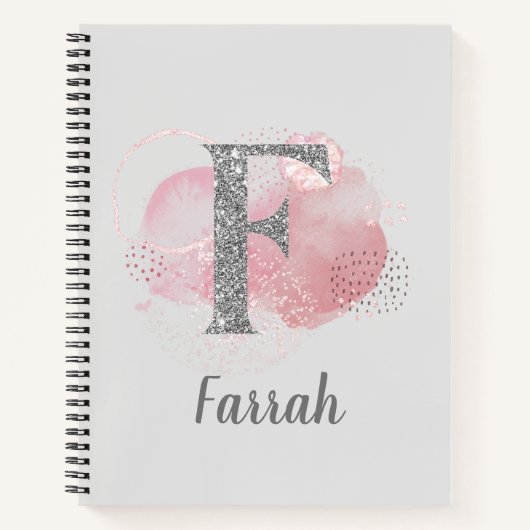 Waterverf Abstract en Glitter Letter F Notitieboek (Voorkant)