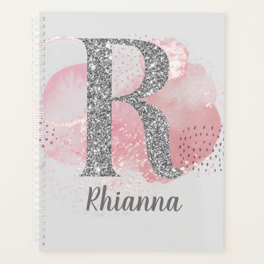 Waterverf Abstract en zilver Glitter Letter R Planner (Voorkant)