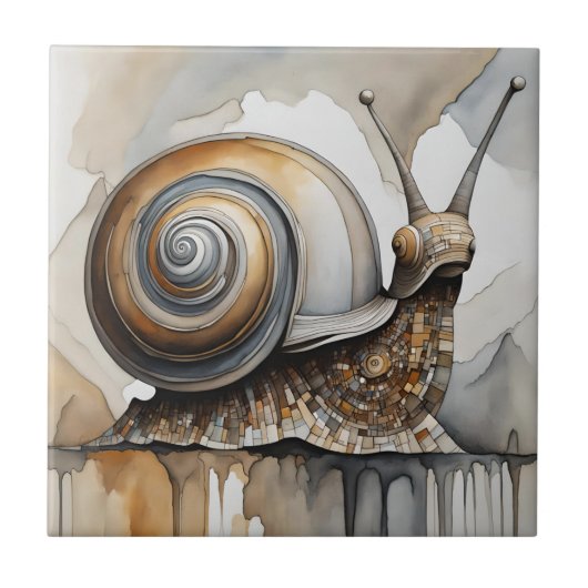 Waterverf Abstract Expressionist Beige Snail Tegeltje (Voorkant)