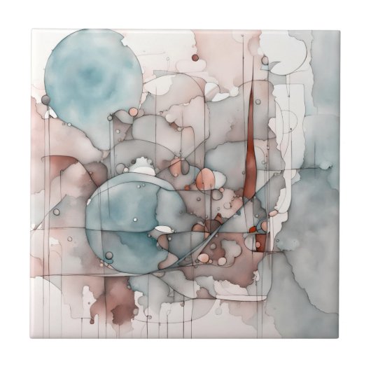 Waterverf Abstract Expressionist Blauw Roze Tegeltje (Voorkant)