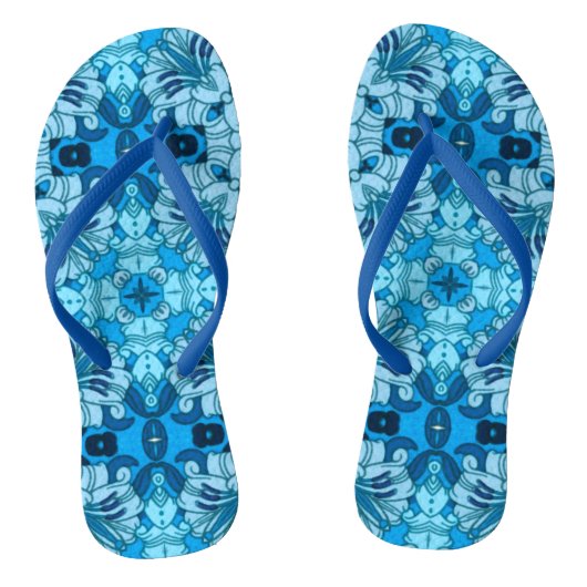 Waterverf Abstract Floral Denim Blue Teenslippers (Voetbed)