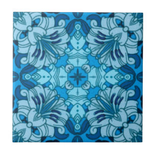 Waterverf Abstract Floral Denim Blue Tegeltje