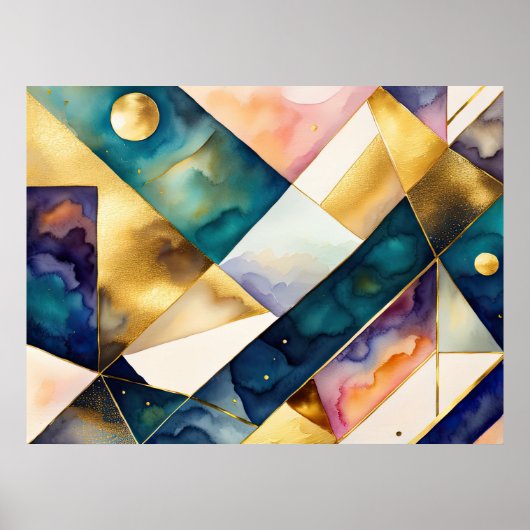Waterverf Abstract Geometrisch Schilderen Goud 4:3 Poster (Voorkant)