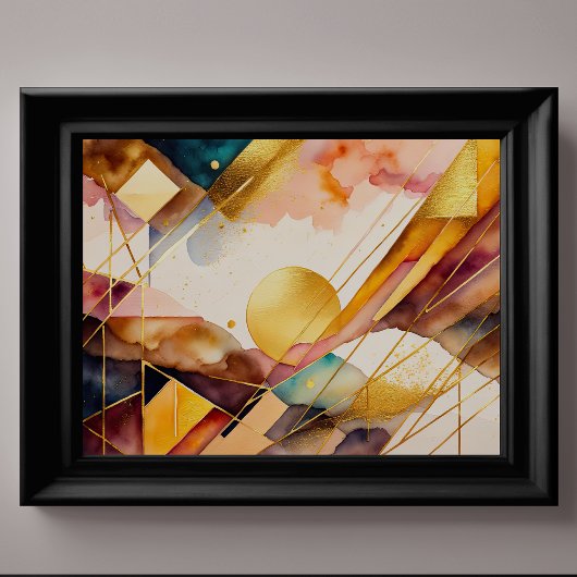 Waterverf Abstract Geometrisch Schilderen Goud 4:3 Poster