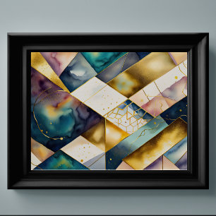 Waterverf Abstract Geometrisch Schilderen Goud 4:3 Poster