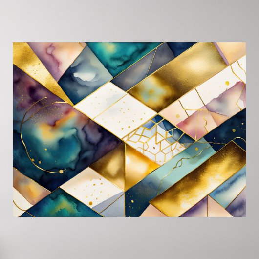Waterverf Abstract Geometrisch Schilderen Goud 4:3 Poster (Voorkant)
