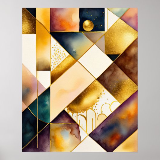 Waterverf Abstract Geometrisch Schilderen Goud 4:5 Poster (Voorkant)
