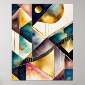 Waterverf Abstract Geometrisch Schilderen Goud 4:5 Poster (Voorkant)