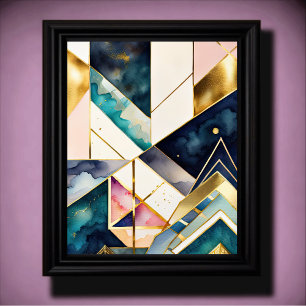 Waterverf Abstract Geometrisch Schilderen Goud 4:5 Poster