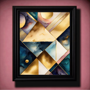 Waterverf Abstract Geometrisch Schilderen Goud 4:5 Poster