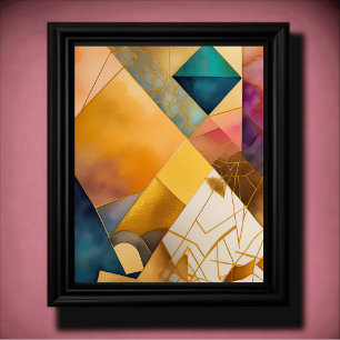 Waterverf Abstract Geometrisch Schilderen Goud 4:5 Poster
