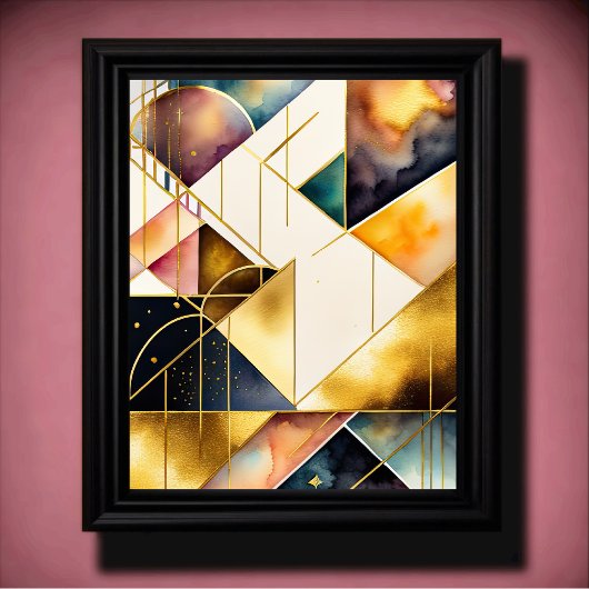 Waterverf Abstract Geometrisch Schilderen Goud 4:5 Poster